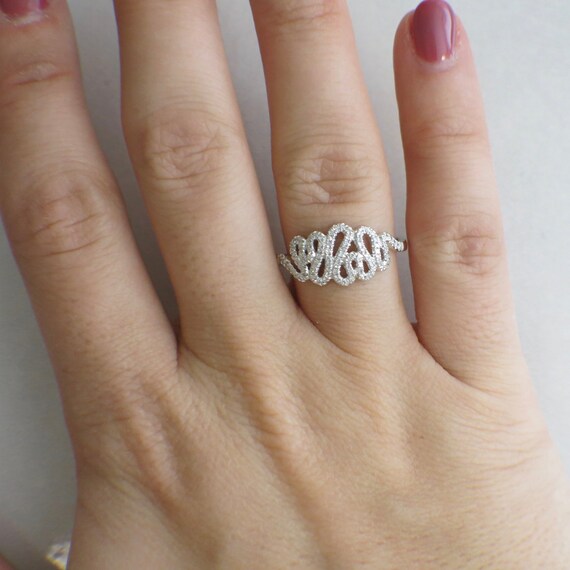 14K White Gold Diamond Swirl Ring, White Gold Dia… - image 3