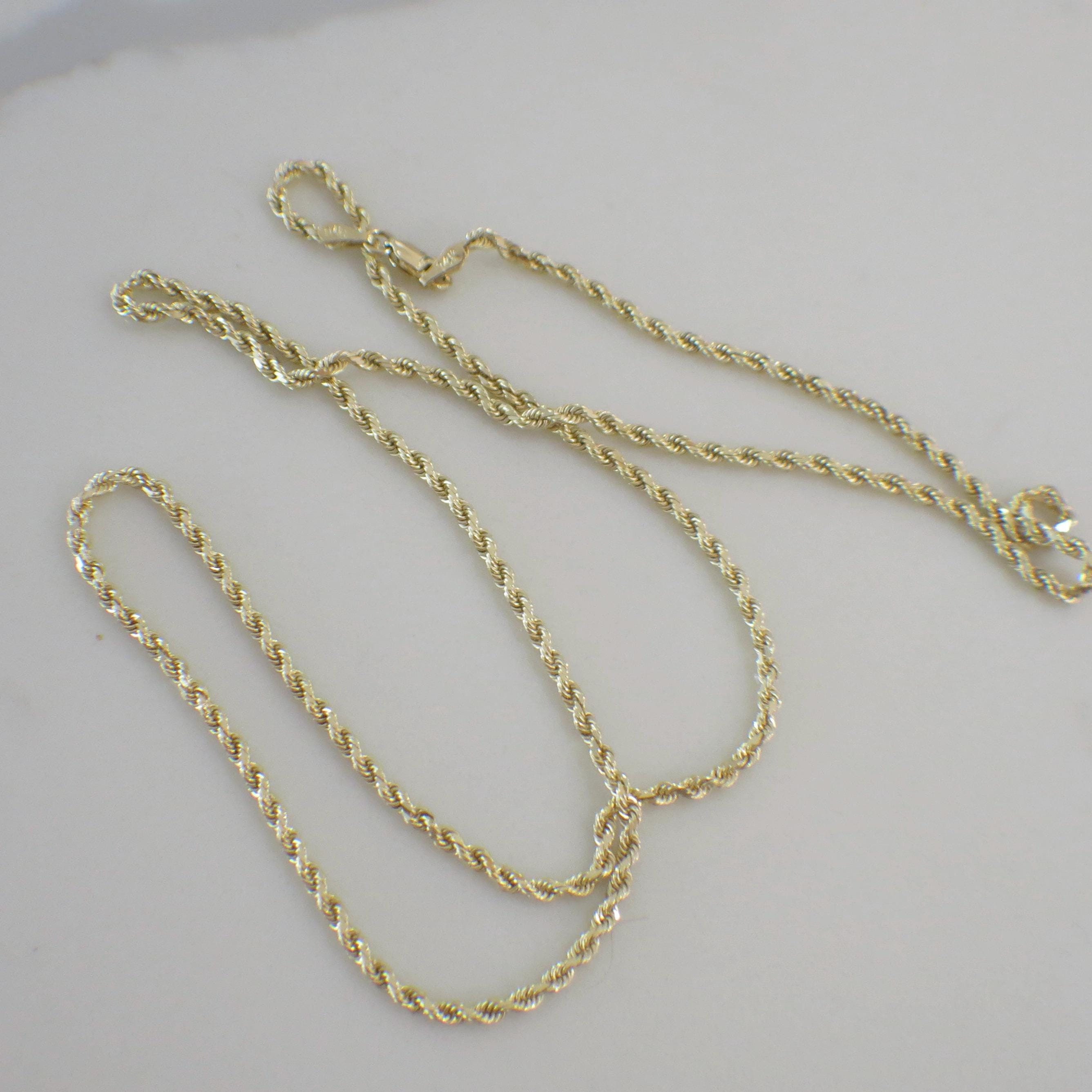 14K Yellow Gold Rope Chain Necklace, 24 Inch, MM, 11g, Classic