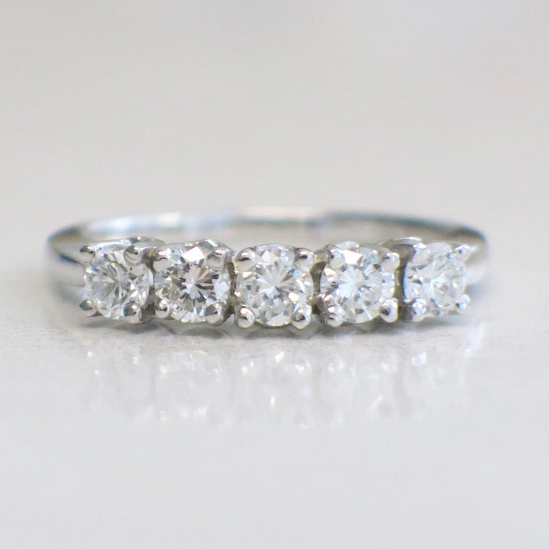 14K White Gold Five Stone Diamond Anniversary Band Ring - Etsy Australia