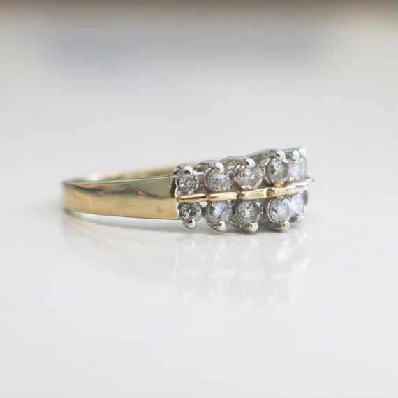 Vintage 14k Double Diamond Graduated Band Ring - image 3