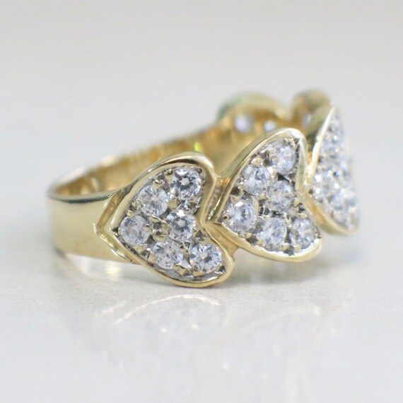 14K Gold Pave Diamond Heart Hearts Band Ring - image 3