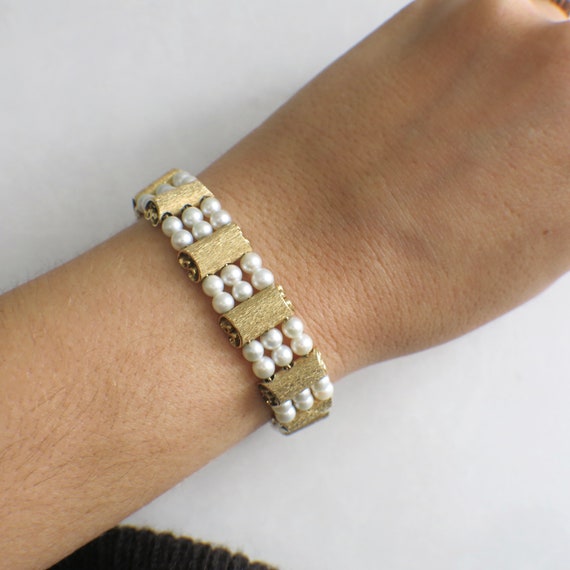 Lucien Piccard 14K Gold Pearl and Alternating Scr… - image 3