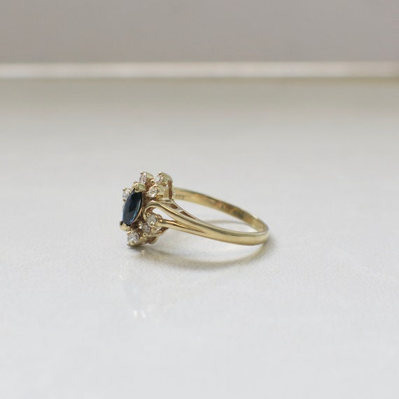 14K Yellow Gold Diamond and Sapphire Marquise Hal… - image 3