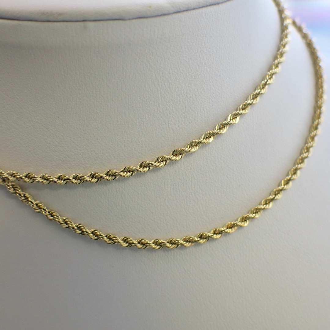 14K Yellow Gold Rope Chain Necklace – 24” Long, 2.4mm Wide, 12.7g ...