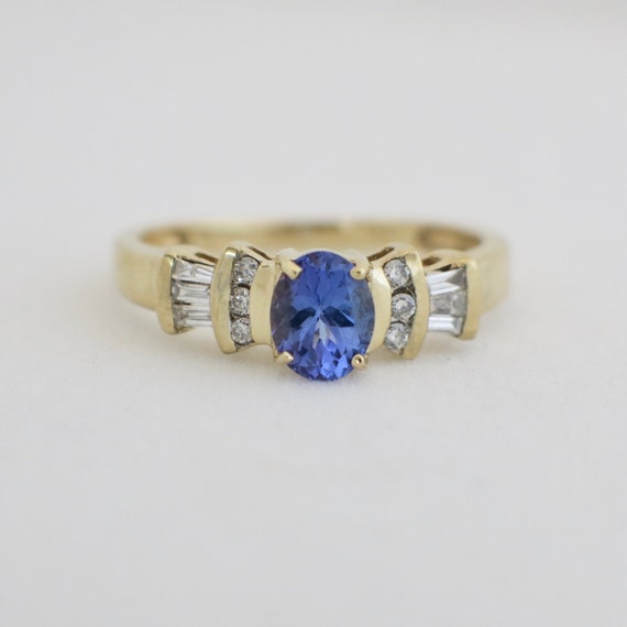 Violet Oval Tanzanite and Diamond Accented 14K Ye… - image 1