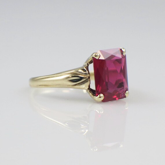 10K Yellow Gold Synthetic Ruby Statement Ring – E… - image 5