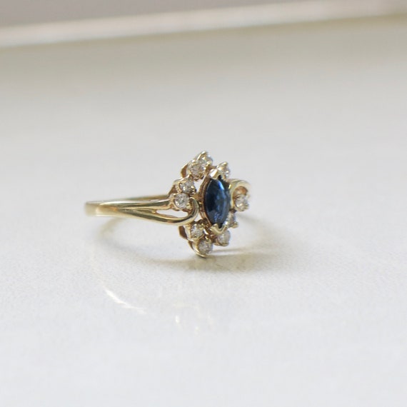 14K Yellow Gold Diamond and Sapphire Marquise Hal… - image 4