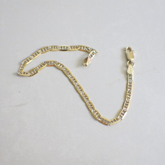 14K Two Tone Gold Anchor Bracelet Yellow White 7 Inch Vintage
