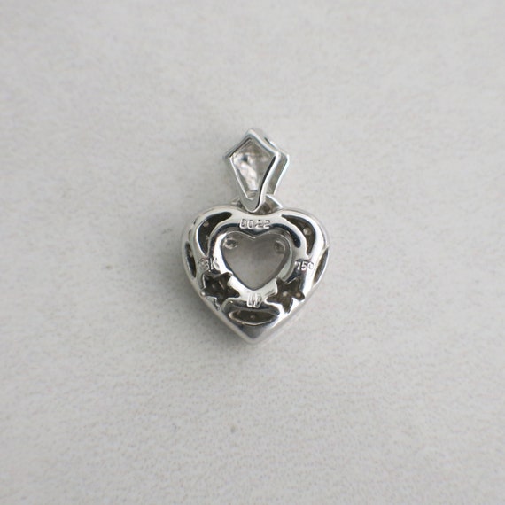 18K White Gold Open Heart Diamond Pendant, Vintag… - image 4