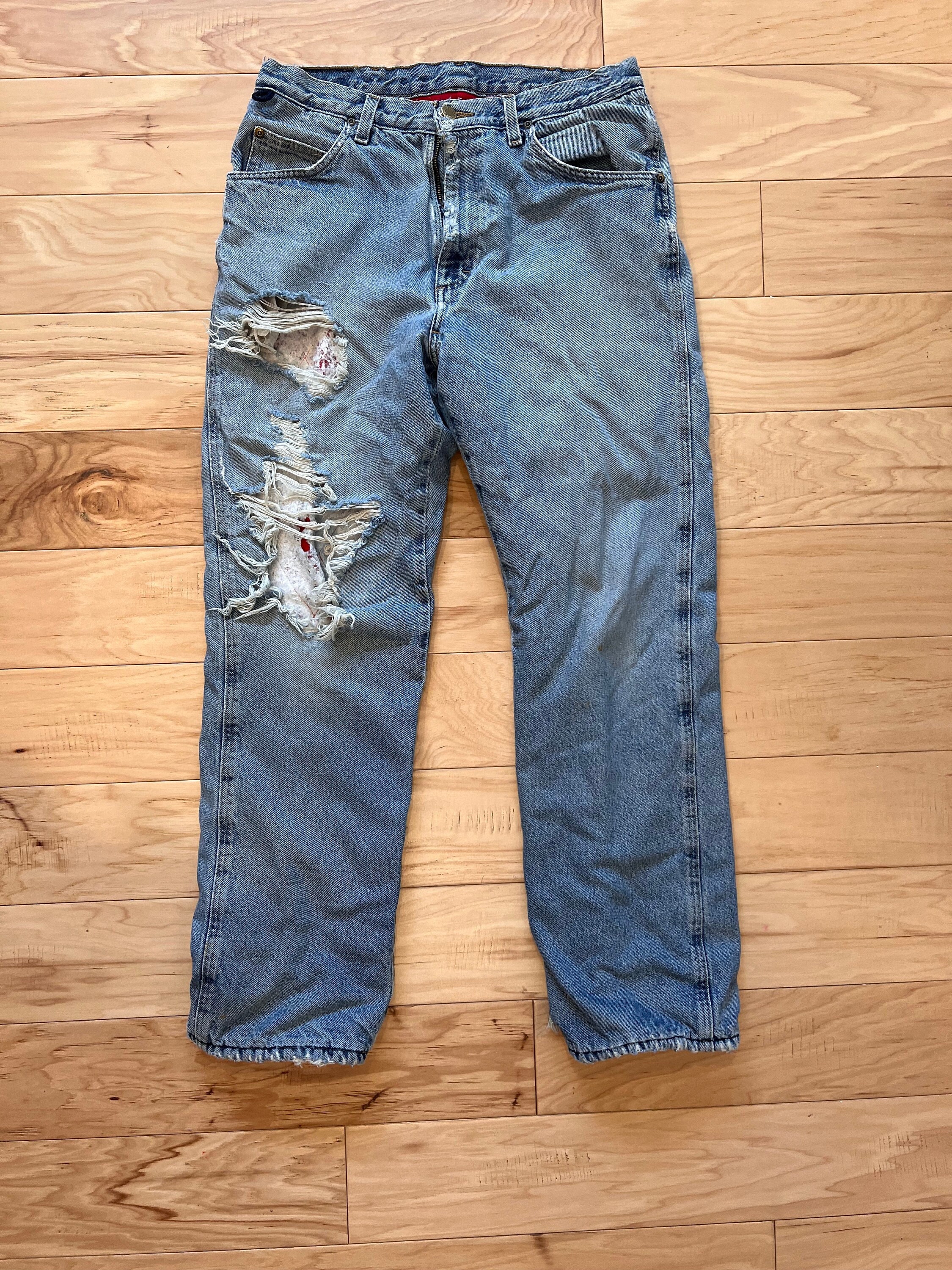【DEARMINE】Vintage Destroyed Wide Denim Women's High Rise Baggy Raw Hem Cut Out Distressed Ripped