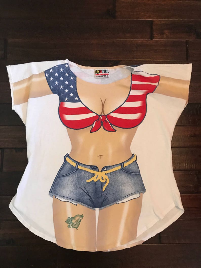 90s Beach Babe Cover Up American Flag Biker Girl USA Swim Cover