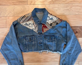 Western Cropped Denim Jacket Lace and Patched