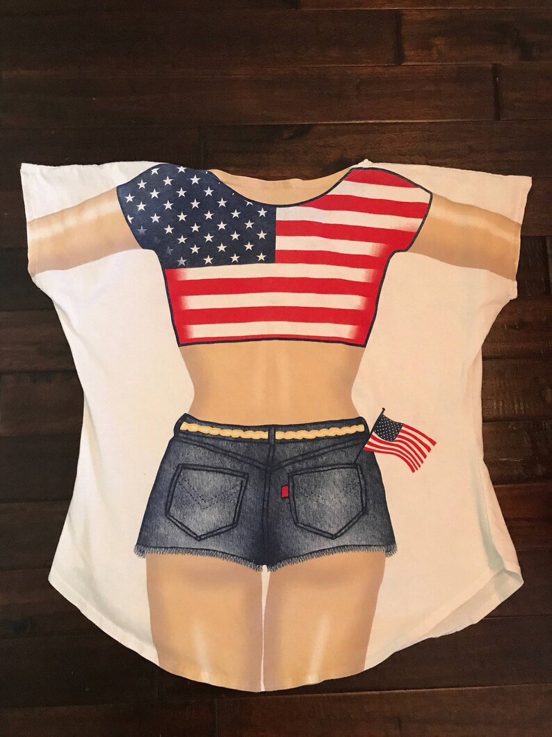 90s Beach Babe Cover Up American Flag Biker Girl USA Swim Cover