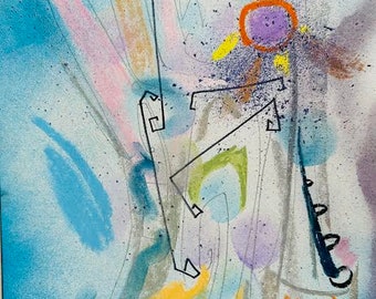 The "COSMOS" an Abstract Mixed-Media Painting by Erik Sulander 9 x 12 Signed.