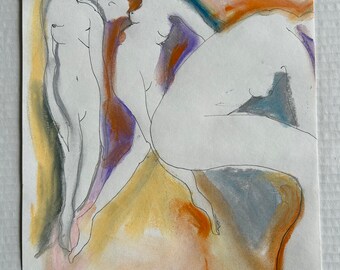 Original Pastel Drawing "The Bath" on paper 9x12 Contemporary