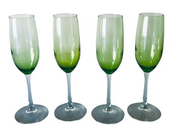 Vintage Green & Clear Champagne Glasses S/4, FREE DOMESTIC SHIPPING!!!