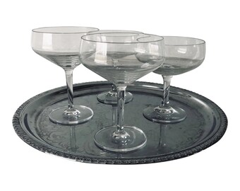 Midcentury Irvin Ware Stainless Tray With 2 Mixed Size Champagne Glasses - Set of 5, FREE DOMESTIC SHIPPING!