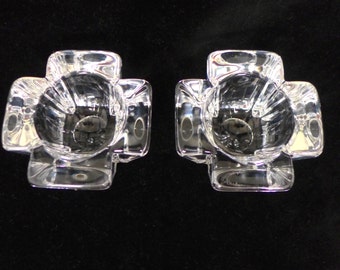 Vintage Pair of Orrefors Crystal Candleholders Marked " Orrefors Sweden " Excellent!