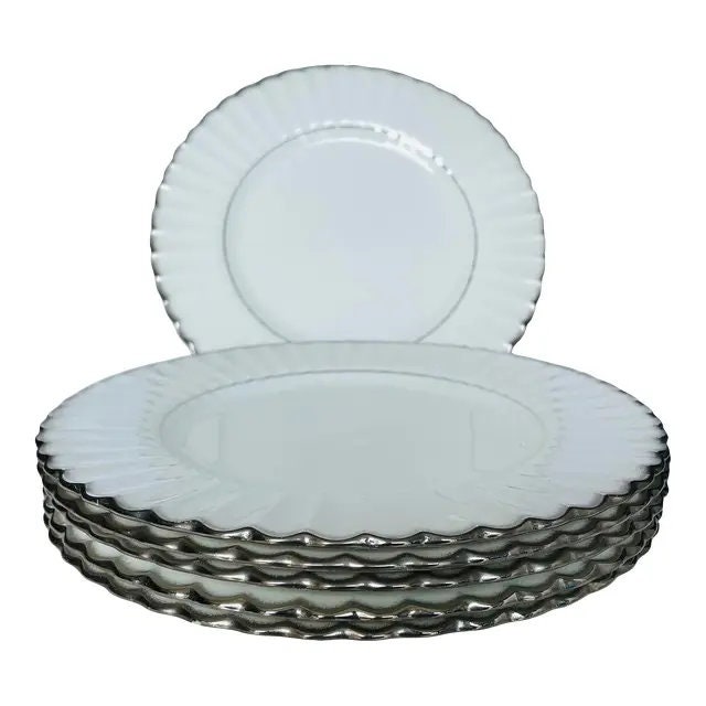 J&G Meakin Classic White ,Silver Rim Dinner Plates- Set of 6 FREE DOMESTIC SHIPPING!!!