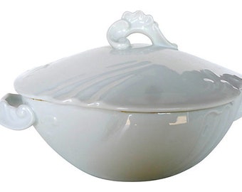 Antique White Porcelain  Covered Serving Bowl Marked" JPL France 93" Jean Pouyatn Limoges"