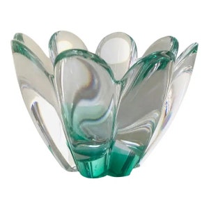 Orrefors Art Glass Green & Clear Bowl, Free Domestic Shipping!