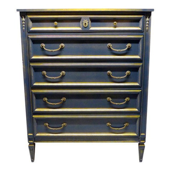 Sale French Style Apartment Size Dresser Painted In Gray Blue Etsy