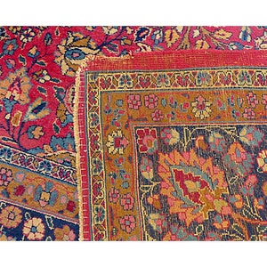 Antique Persian rug with floral design in rust, gold, and navy. Circa 1930. 139L X104 W image 5