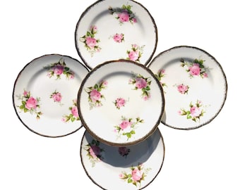 Vintage Floral Design Bread/Dessert Plates- Set of 5, FREE DOMESTIC SHIPPING!