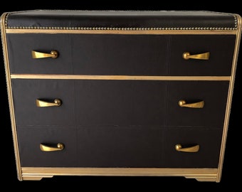 Art Deco  Travel Luggage Chest of Drawers in Naugahyde  Newly Restored / With Brass Nail  Free Shipping!
