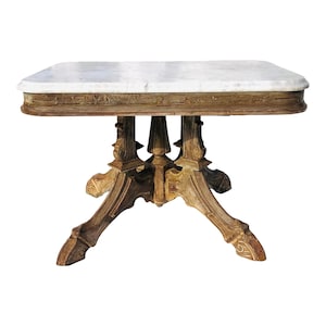 Victorian Eastlake Beveled Marble Top Carved Legs Coffee Table, 150 Miles From our zip (06426) to your FREE Delivery !