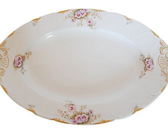 Antique Victorian porcelain large serving platter with floral decoration. Made in USA. No maker's mark.