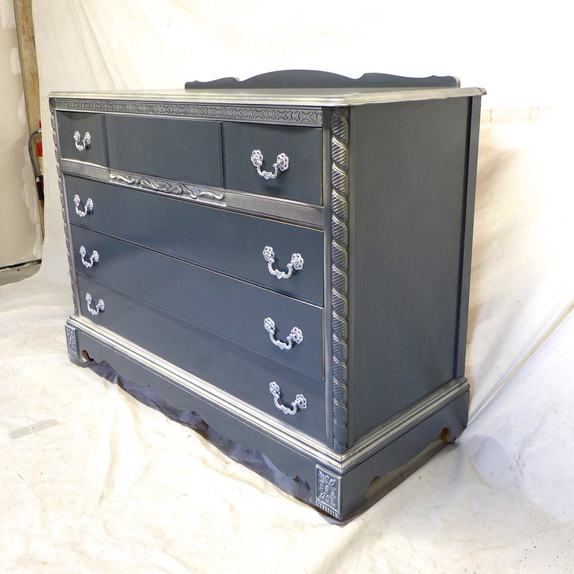 Antique French Style Dresser Painted in Gray and White Etsy