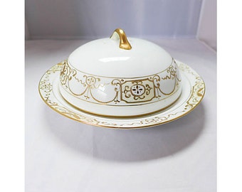 Antique Nippon Butter Dish in White /& Gold Decorated FREE Domestic Shipping!
