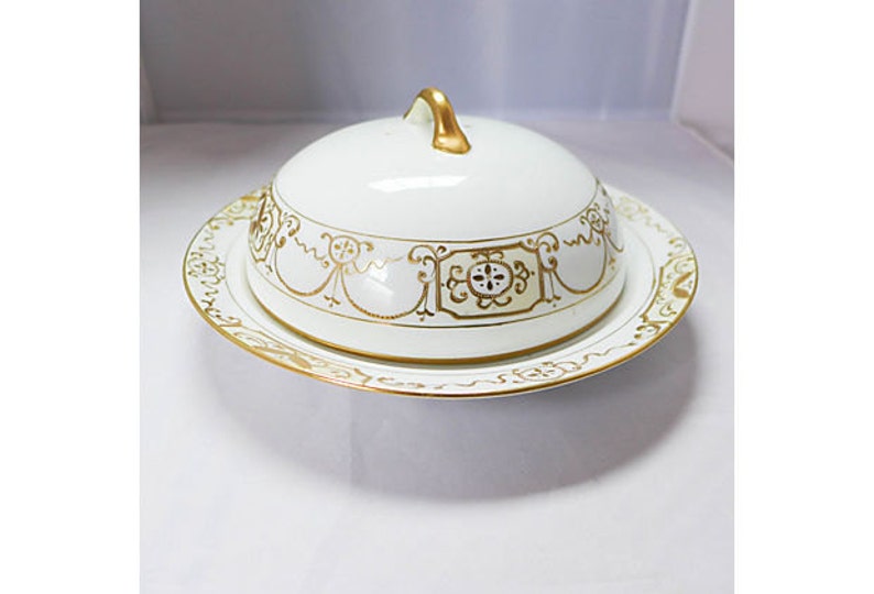 Antique Nippon Butter Dish in White /& Gold Decorated FREE Domestic Shipping!