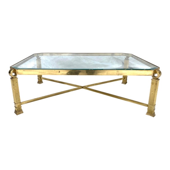 Vintage Hollywood Regency Style Italian Brass Coffee Table Beveled
