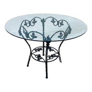 Vintage Victorian Style Wrought Iron Grape Design Base & Heavy Glass Top Table, 150 miles From our zip code (06426) To yours Free Delivery!