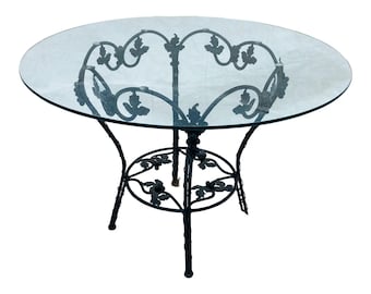 Vintage Victorian Style Wrought Iron Grape Design Base & Heavy Glass Top Table, 150 miles From our zip code (06426) To yours Free Delivery!