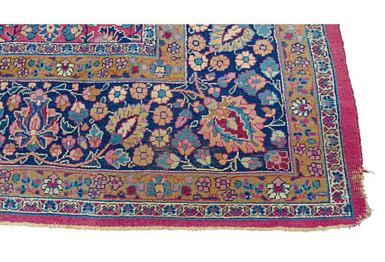 Antique Persian rug with floral design in rust, gold, and navy. Circa 1930. 139L X104 W image 2