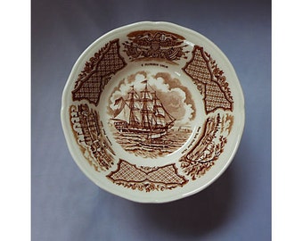 Vintage Nautical Set of 4 Berry / Dessert Bowls Marked  "Friendship of Salem, Alfred Meakin Staffordshire England."  Excellent