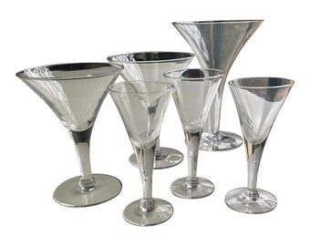 Mid-Century Clear Mix Size Cocktail Glasses- 6 Pieces, FREE DOMESTIC SHIPPING!