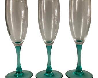Vintage French Green & Clear Champagne Glasses S/3, FREE DOMESTIC SHIPPING!!!