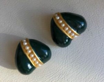 Vintage  Signed Patriz Huber Gold tone with pearls  Clip-on Earrings, FREE Domestic Shipping!