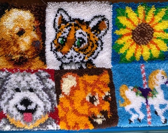 Vintage Handmade Shag,Hook  Rug/ Mat With Animal & Flower Pattern 36"L X 24" W, FREE DOMESTIC SHIPPING!!!