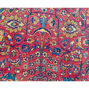 Antique Persian rug with floral design in rust, gold, and navy. Circa 1930. 139L X104 W image 3