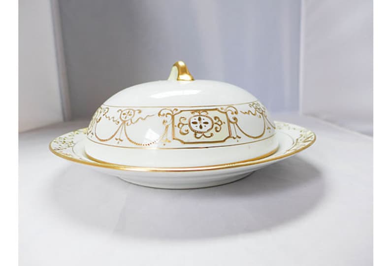 Antique Nippon Butter Dish in White /& Gold Decorated FREE Domestic Shipping!