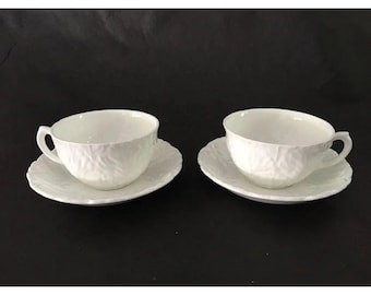 Vintage White Coalport Countryware Teacups & Saucers - Service for 2, FREE DOMESTIC SHIPPING!!!