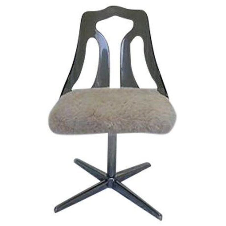 Org 395 00 Vintage Modern Lucite Desk Chair Newly Upholstered In Off White Faux Fur Seat