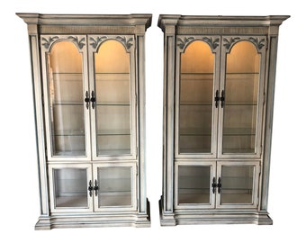 Estate French Style Twin (2) Glass Cabinets / Hutch FREE Domestic Shipping!!!