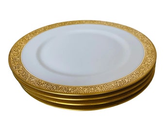 Vintage Theodore Haviland Fine China Limoges France Heavy Gold Rim Dinner Plates Set of 4, FREE Domestic Shipping!