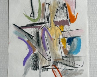 Original Abstract Drawing by Erik Sulander, on Paper, Signed, Unframed, 9x12